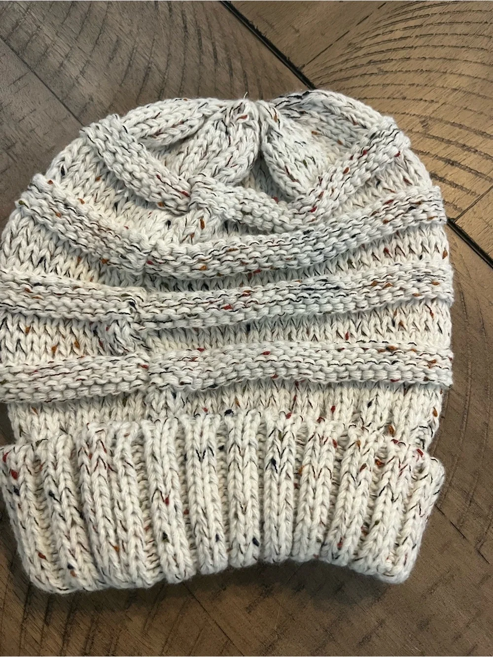 C.C unisex Ivory Knit Beanie with Multicolor Flecks
